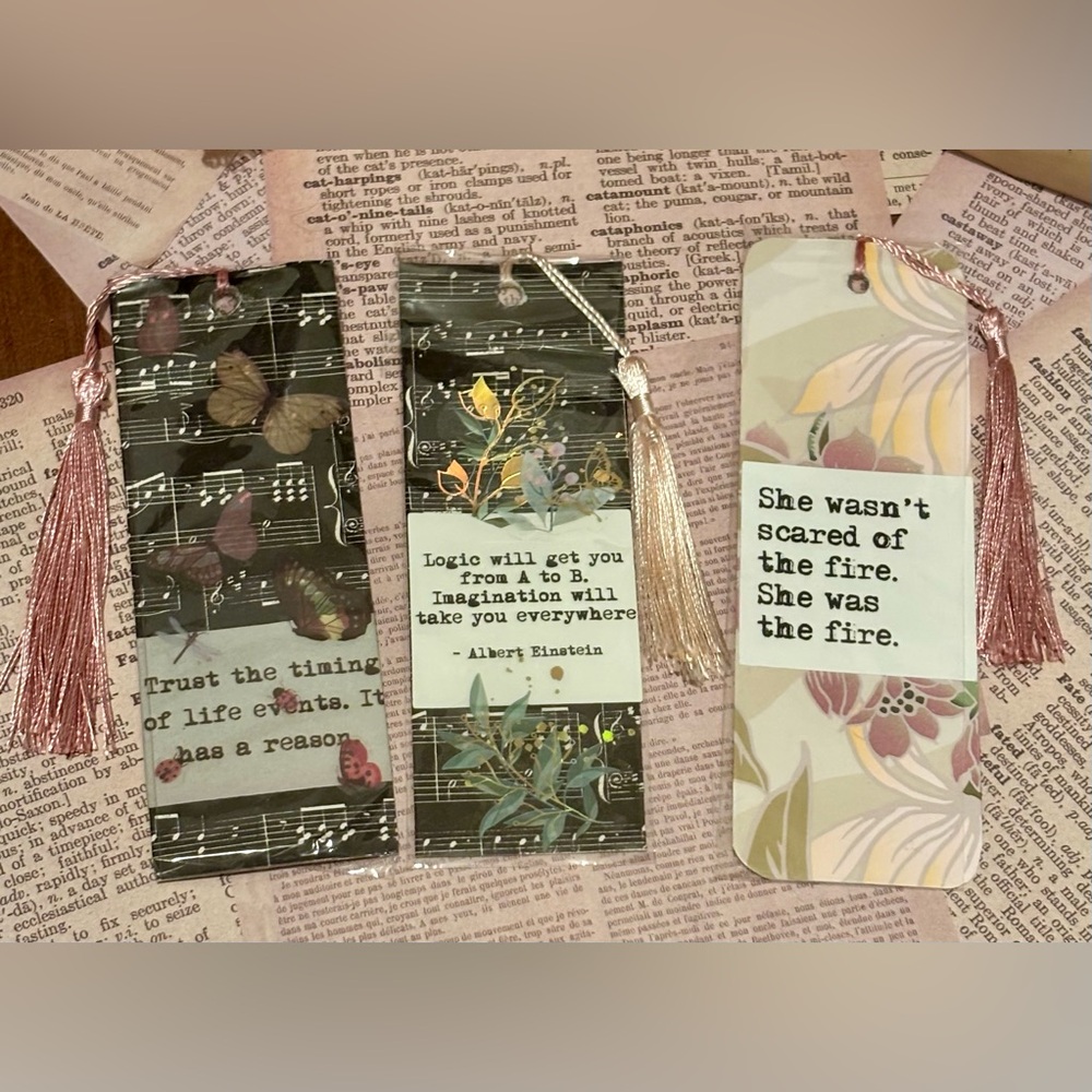 Set of 3 Vintage Inspired | Notably Quoted Bookmarks | Silk Tassels